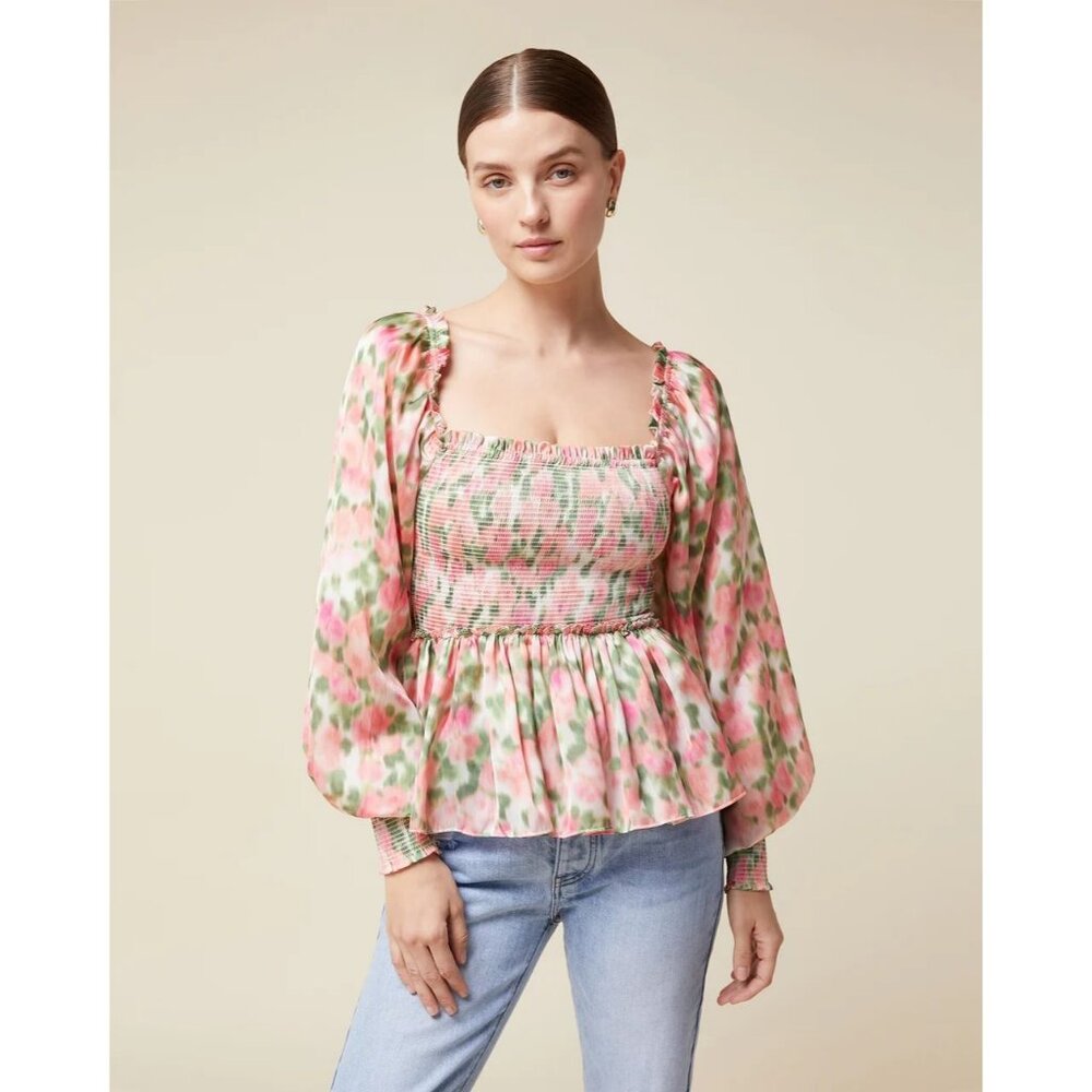 Rachel Parcell NWT Long Sleeve Smocked Blouse in Shell size XXL